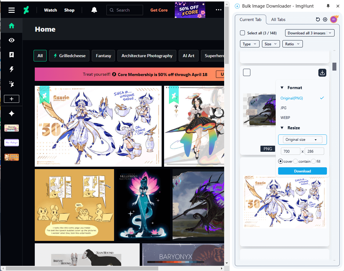 Deviantart image downloader background - bulk download interface demonstration for DA images