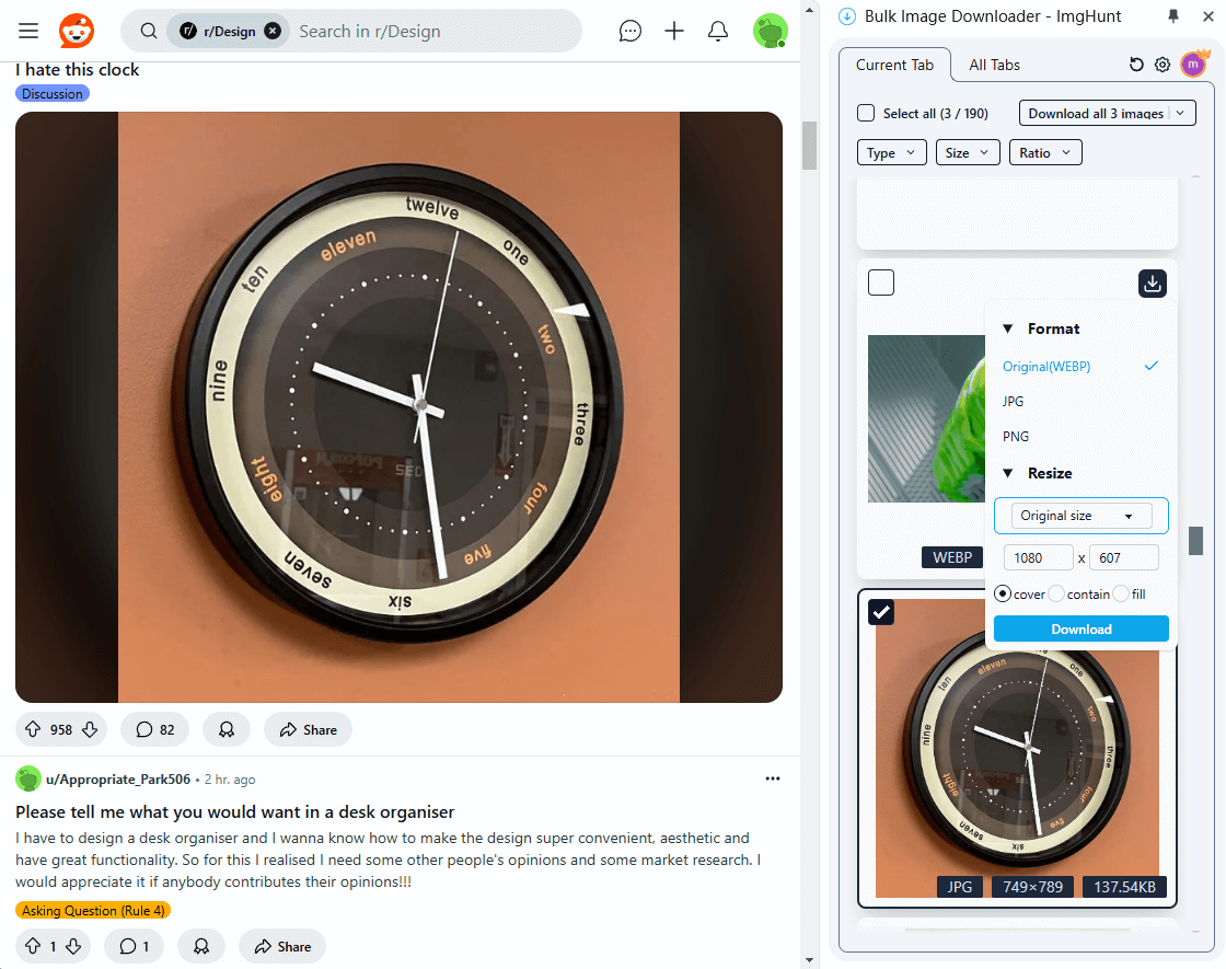 Reddit image downloader background - bulk download interface demonstration for Reddit images