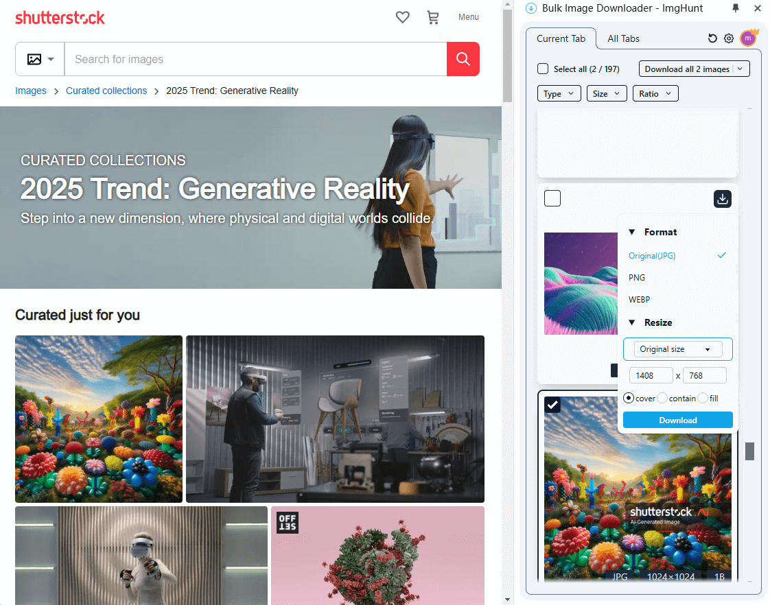 Shutterstock image downloader background - bulk download interface demonstration for SS images