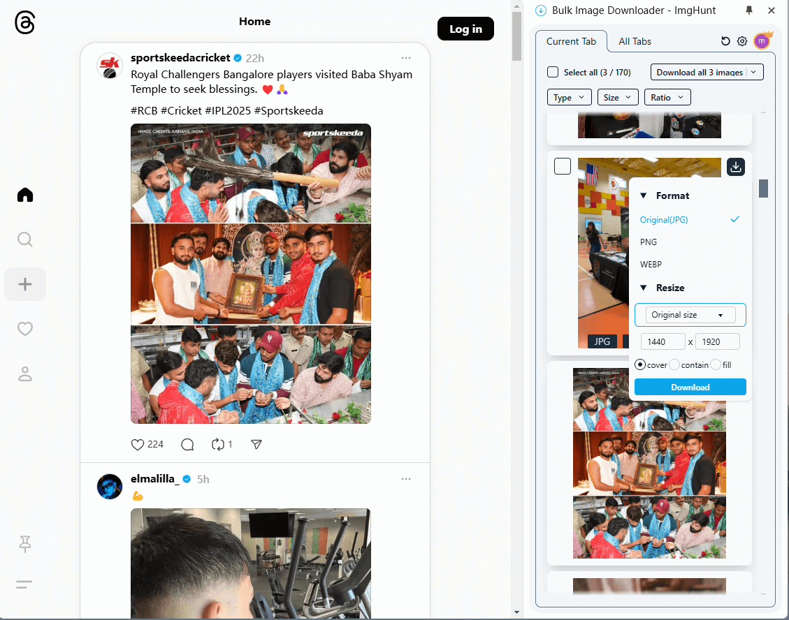 Threads image downloader background - bulk download interface demonstration for Threads images