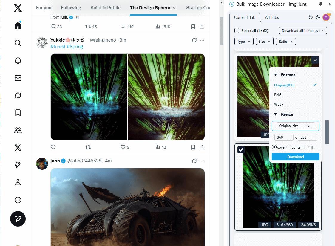 Twitter image downloader background - bulk download interface demonstration for X images